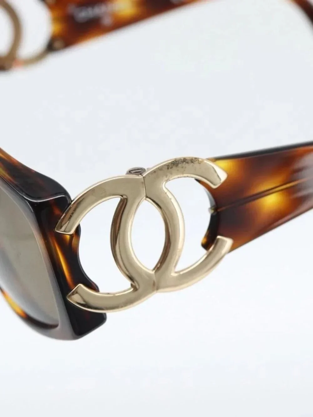 CHANEL Tortoise Pattern Sunglasses Plastic Brown Gold CC Auth bs35421